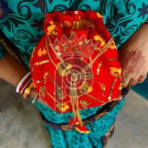 Rope Handle Red Potli Batua Bag