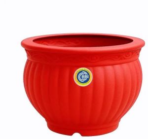 Red Matki Shape Plastic Pot