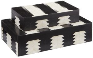 Black & White Resin Chevron Organizer Box Set OF 2 Pcs