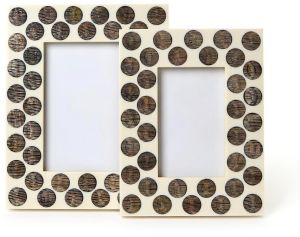 Cream Dot Resin with Horn Inlay Photo Frame Set OF 2 Pcs