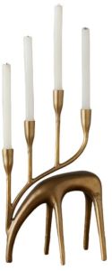 Golden Reindeer Taper Candle Holder with Antler Arms