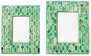 Green Hexagon Resin & Bone Inlay Photo Frame Set OF 2 Pcs