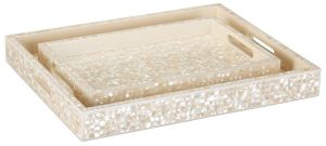 Mother OF Pearl & Resin Mosaic Serve Tray Set OF 2 Pcs
