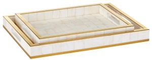 Mother OF Pearl & Brass Mosaic Serve Tray Set OF 2 Pcs