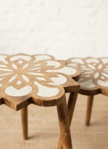 Floral Wooden Side Table Set