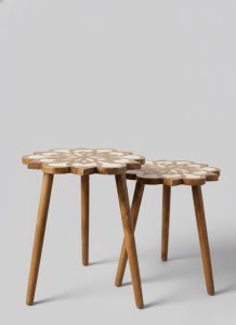 Floral Wooden Side Table Set