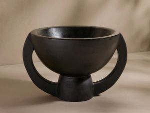 Black Sculptural Pedestal Bowl with Dual Handles