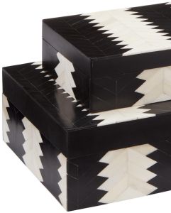 Black & White Resin Chevron Organizer Box Set OF 2 Pcs