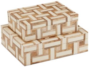 Wooded Parquet Inlay Organizer Box Set OF 2 Pcs