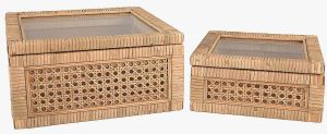 Woven Rattan & Wood Boxes Set OF 2 Pcs