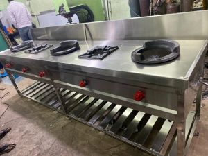Heavy Stainless Steel Five Burner Chinese Stove