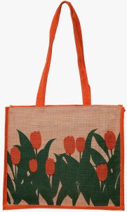 Flower Printed Jute Shopping Bag
