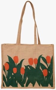 Flower Printed Jute Shopping Bag