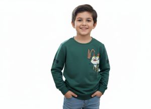 Green Printed Kids Full Sleeve T Shirt