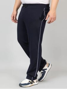 Navy Blue Cotton Blend Men Track Pant