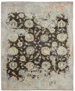 Saaj Traditional Abstract Hand Knotted Black & Beige Carpet