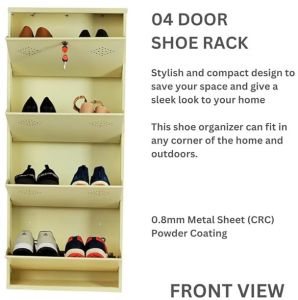 4 Door Ivory 21 Inch Wall Mounted Modern Shoe Rack Metal Shoe Rack