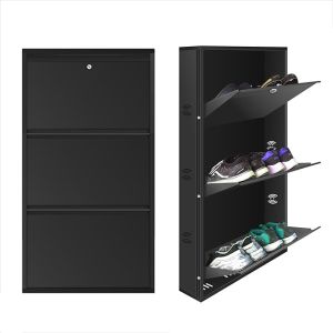 3 Door Brown 21 Inch Wall Mounted Modern Shoe Rack Metal Shoe Rack
