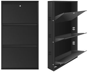 3 Door Brown 21 Inch Wall Mounted Modern Shoe Rack Metal Shoe Rack