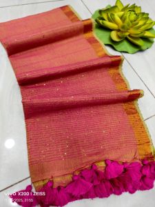 Handloom Sequence Cotton Saree with Zari Border