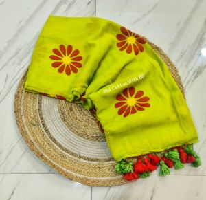 Mul Cotton Sunflower Embroidery Sarees