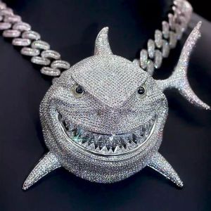 Shark Silver Iced Out Pendant