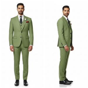 Mens Cotton Lime Green Three Piece Suit