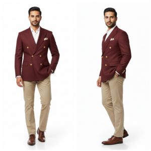 Mens Cotton Stylish Party Wear Maroon Blazer