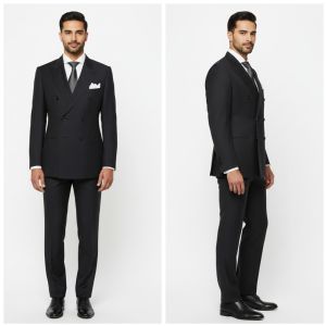 Mens Plain Black Cotton Two Piece Suit