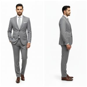 Mens Plain Grey Cotton Three Piece Suit
