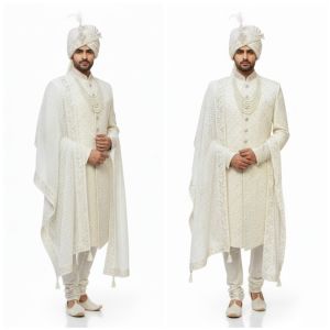 White Groom Wedding Sherwani