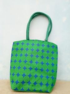 Green Polka Pattern Jute Tote Bag