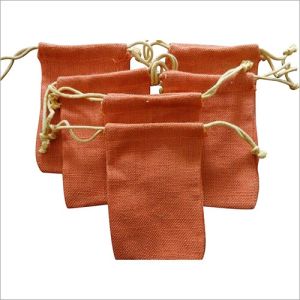Orange Jute Drawstring Gift Pouches