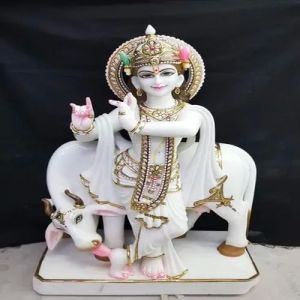 Marble Cow Krishna Statue