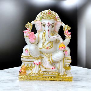 Painted Marble Ganesh Statue