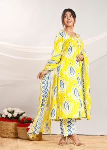 Ladies Mustard Ikat Palazzo Suit