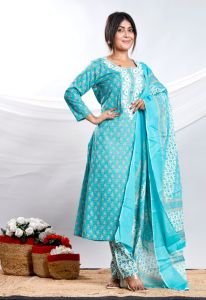 Ladies Turquoise Motif Dupatta Suit