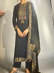 Black Resham Weaving Work Ladies Woolen Suit