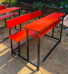 Red Three Seater Classroom Desk