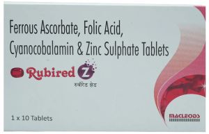 Rubired Z Ferrous Ascorbate Folic Acid Cyanocobalamin Zinc Suplhate Tablets