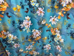 Pure Cotton Blue Floral Printed Fabric