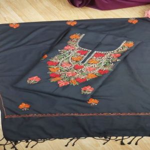 Ladies Black Floral Woolen Embroidery Suit