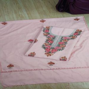 Ladies Pink Ornate Woolen Embroidery Suit