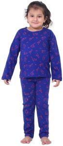 Kids Blue Cotton Full-Sleeve Sleep Suit
