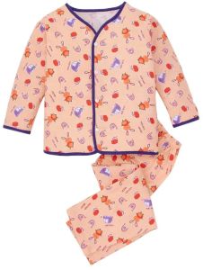 Kids Peach Printed Jhabla Set