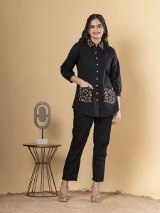 Ladies Black Embroidered Pocket Co-ord Set