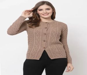Ladies Light Brown Diamond Cable Knit Cardigan