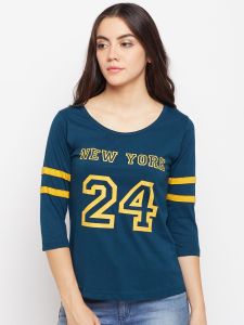 Ladies Teal Blue Varsity Style T-Shirt