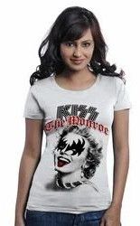 Ladies White Graphic Print Crew Neck T-shirt