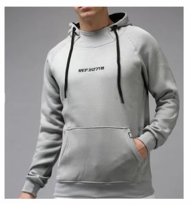 Mens Grey Minimalist High Neck Hoodie